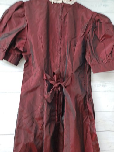 Vtg Girl Red Burgundy Taffeta Dress Gown Iridiscent Sz 8 Handmade - Picture 6 of 6