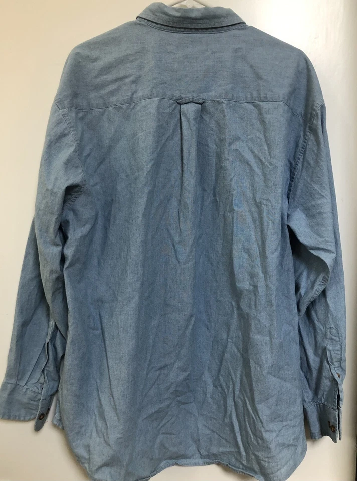 Camisa vaquera vintage para hombre Bill Blass Chambray Steamship Shipping Co logotipo grande Foto 2 de 4