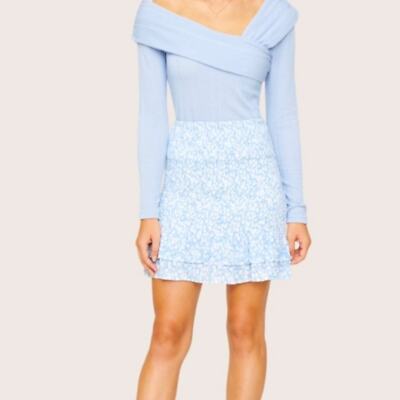 Lost and Wander size medium Seaside breeze smocked blue and white mini skirt 
