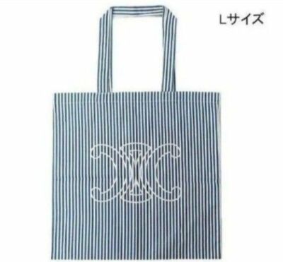 CELINE ストライプエコバッグ ネイビー/ホワイト　L 美品✩2025年 CELINE ストライプエコバッグ ネイビー/ホワイト Sサイズ 2025年