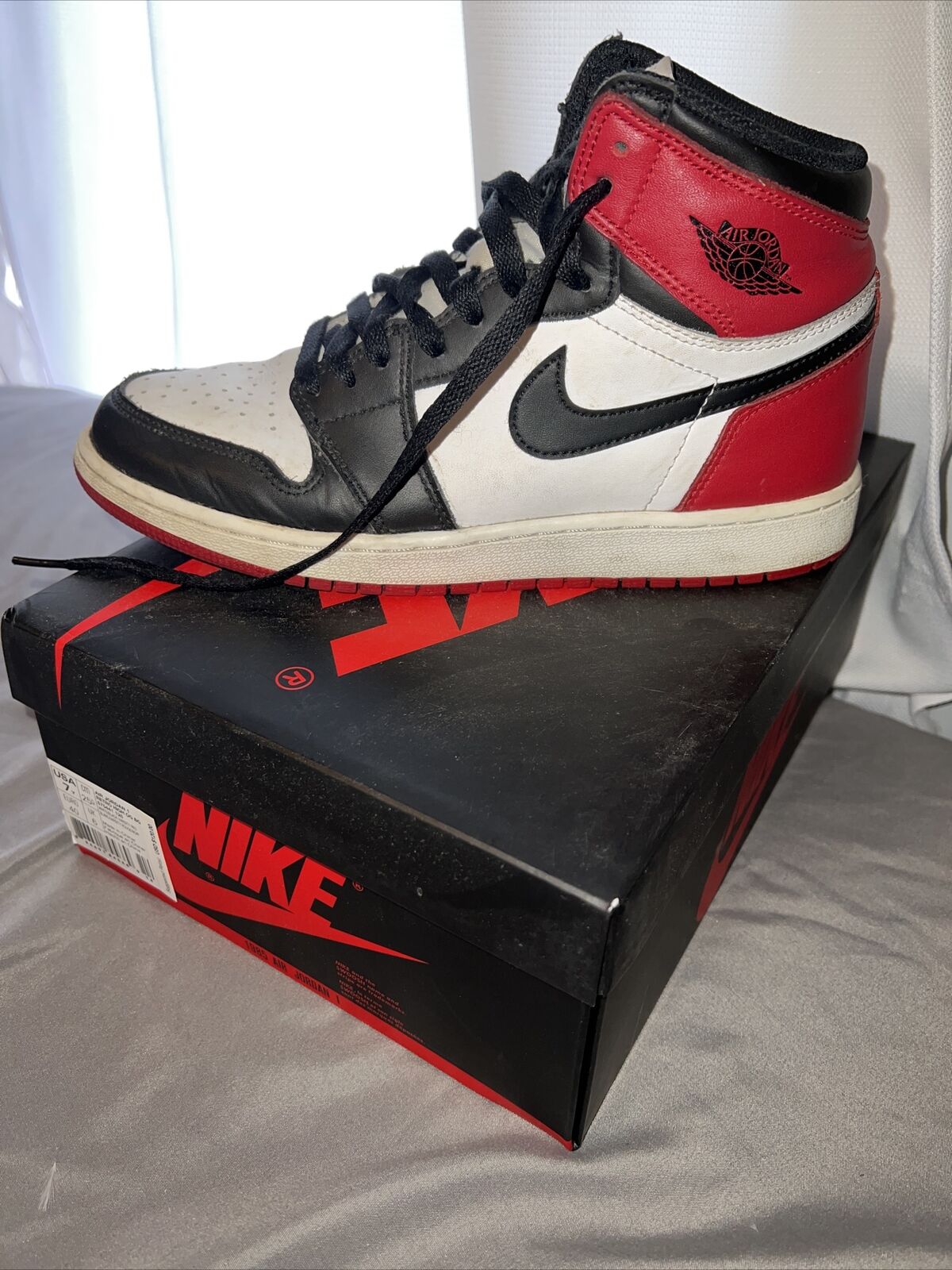 Nunca judío Astronave Nike Air Jordan 1 Retro High 2016 OG Bg Black Toe Size 7Y White Red 575441  125 | eBay