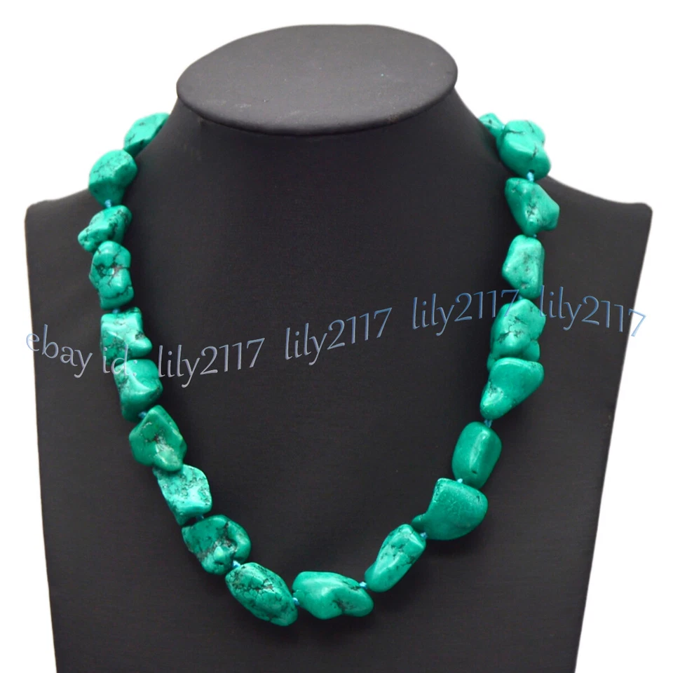 Chunky Natural Turquoise Irregular Nugget Beaded Necklace Bracelet Earrings Set - Image 4 of 4