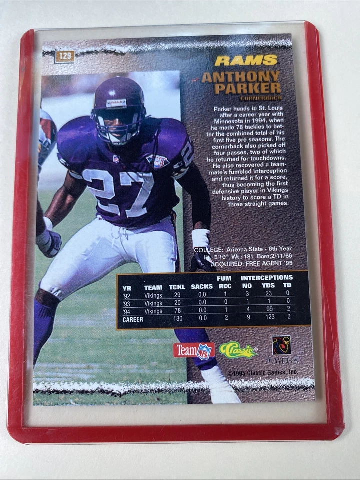 1995 Pro Line Football #129 Anthony Parker - Image 2 of 2