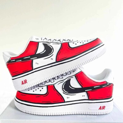 Custom Cartoon Hand Painted AF 1 s (Red/White)