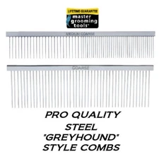 Master Grooming Tools Greyhound Style 2 pc MEDIUM COARSE SET COMB Steel Kit Pet