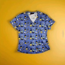 Melrose By May-Hill Uniform Blue/Black/Yellow Halloween Scrub Top M 