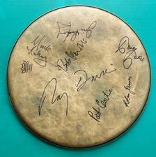 THE KINKS: 1992 "UK Jive" Tour Stage Used Drumhead Signed by entire band