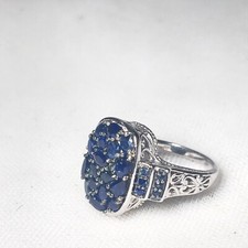 Blue Sapphire Multi Stone 925 Silver Oval Filigree Size 10 Ring