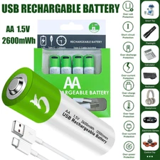 Lot 2600mWh AA Battery W/ Type-C USB Rechargeable Lithium ion Batteries