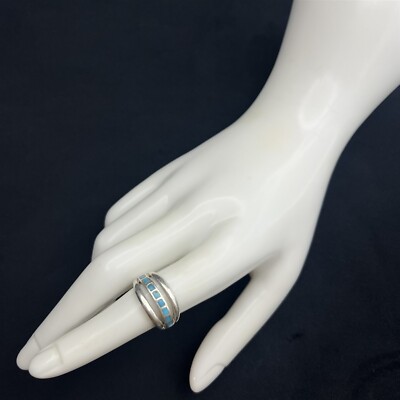  Handgefertigt blau türkis Inlay geteilt drei Bänder Sterlingsilber Ring Größe 7