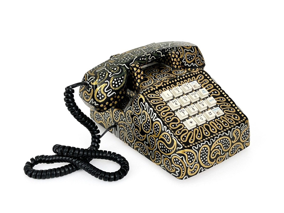 Vintage 90s Painted Push Button Touch Tone Landline Phone Signed