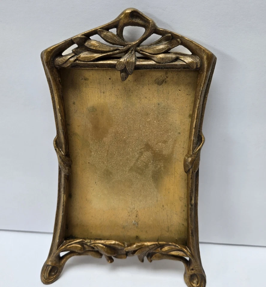 Antiguo marco de fotos ART NOUVEAU BOTÁNICO bronce fundido (?) Latón Royal M mfg Foto 2 de 4