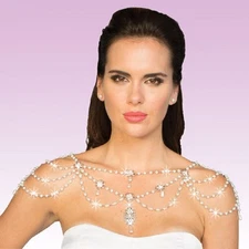 Rhinestone & Glass pearl drops Shoulder Necklace Deluxe STATEMENT NEW MRP $130