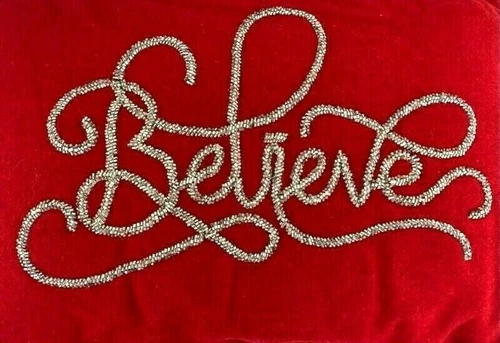 BELIEVE Red Valentines Xmas Pillow Silver Beading Cord Trim DeBarge NEW w Tag