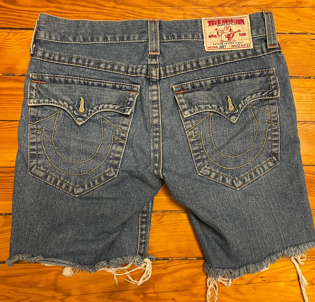 True Religion Mens Blue Shorts Denim Cut Offs Size 32… Gem