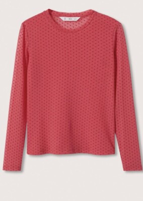 NWOT Mango Flocked Semi Transparent Long Sleeve Tshirt, Pink