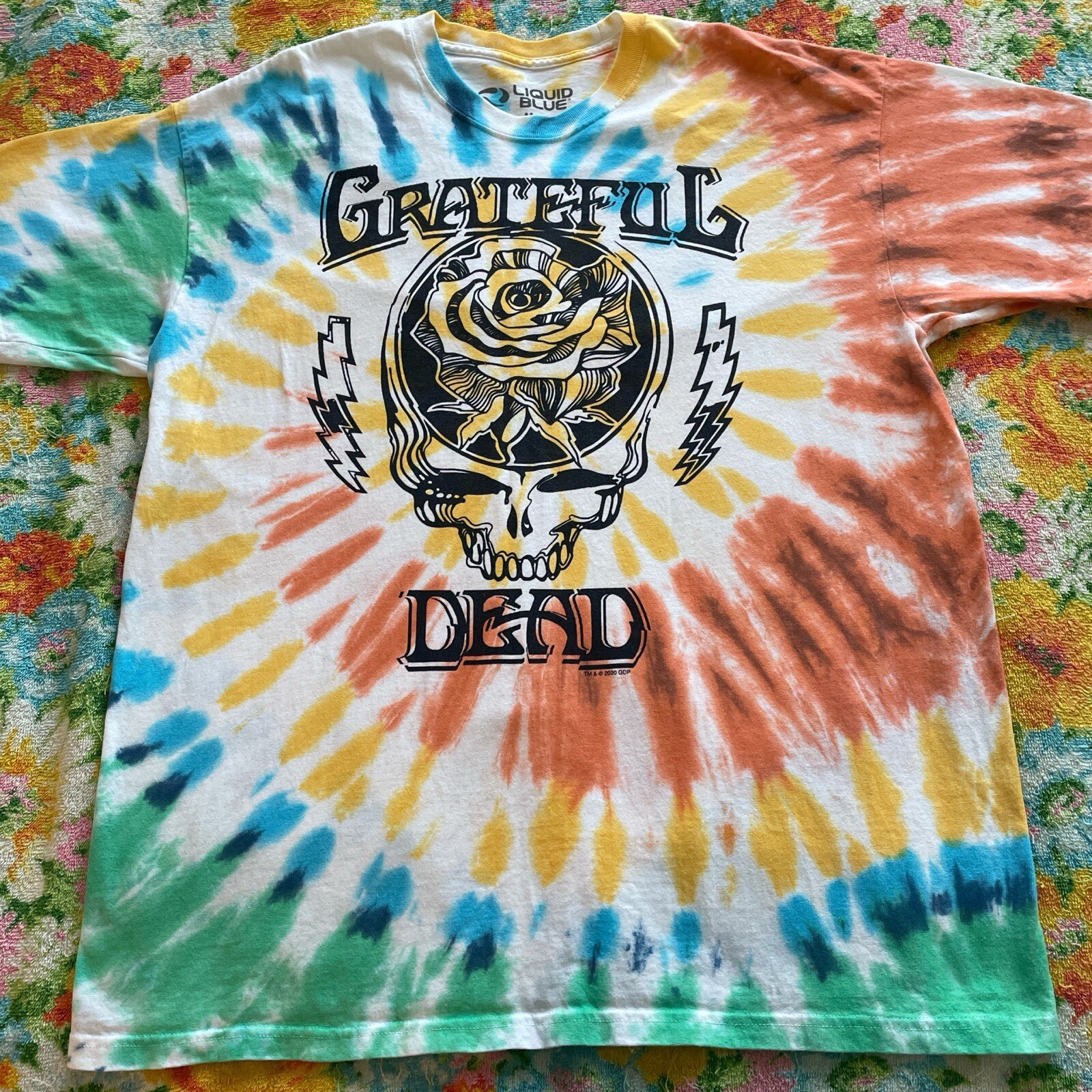 Grateful Dead Liquid Blue Tie-Dye T-Shirt 70s Psychedelic Rock Grunge Vibe