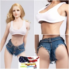 1/6 sexy denim shorts white vest top for female 12" figure hot toys Phicen❶USA❶ 