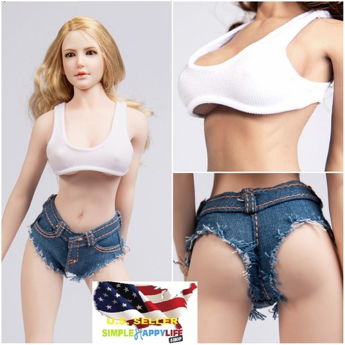 1/6 sexy denim shorts white vest top 