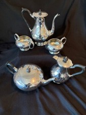 FLORAL ENGRAVED BIRKS 5 PC SILVER PLATED COFFEE TEA SET SERVICE - VINTAGE