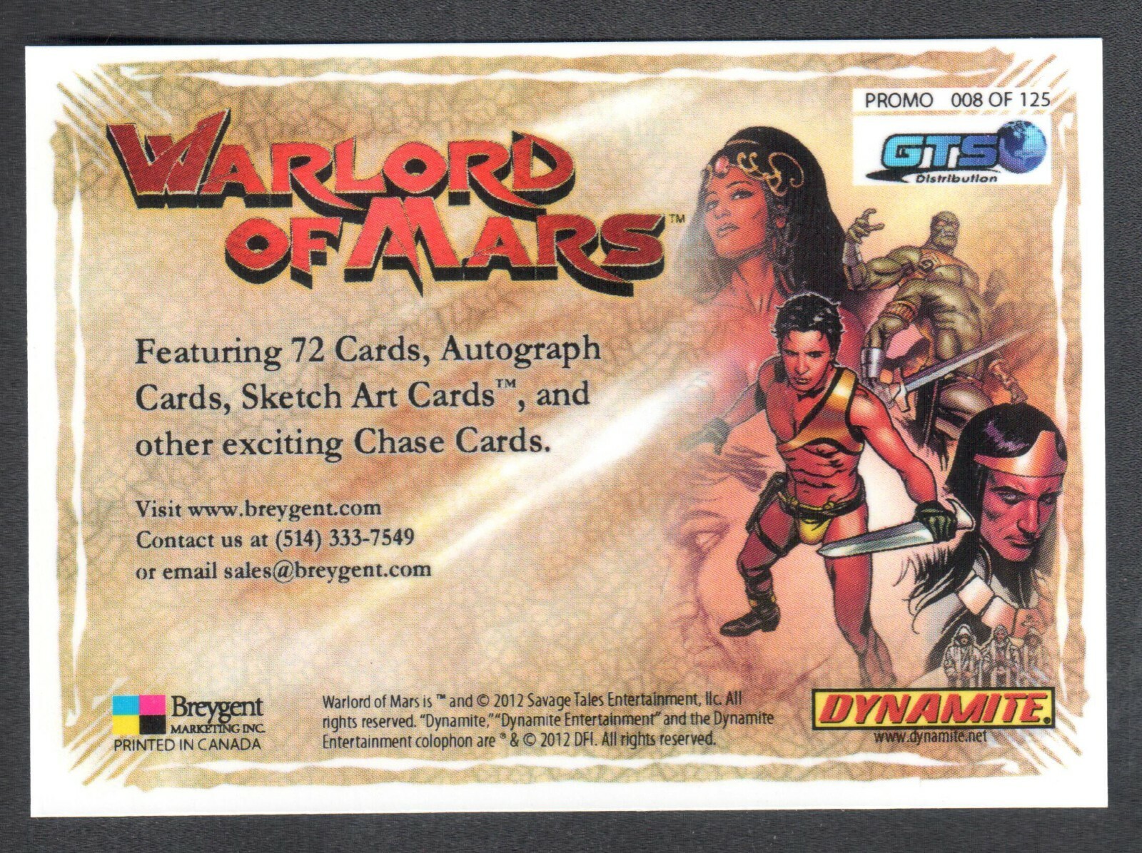 CHEAP PROMO CARD: WARLORD OF MARS (Breygent 2012) RARE GTS DISTRIBUTION  #008/125 | eBay