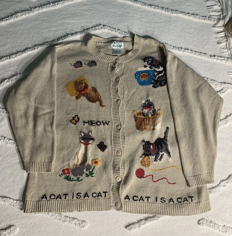 The Quacker Factory A Cat Is A Cat Size 2XL Button Cardigan FLAWS READ - Image 2 of 4