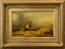 James Burrell, c.1878 | Boats in a Swell, Marine Oil Painting in Antique Frame
