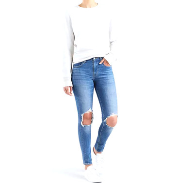 Levis Premium 721 High Rise Skinny Jeans Blue Denim Distressed Womens Size 28