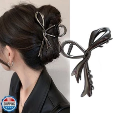 Black Ribbon Bow Metal Hair Clips Claw, 1Pcs 4.52Inch Hair Claw C