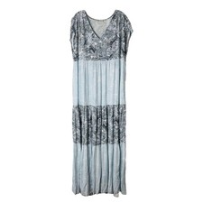 Wonderly blue grey paisley crinkle boho prairie maxi dress medium