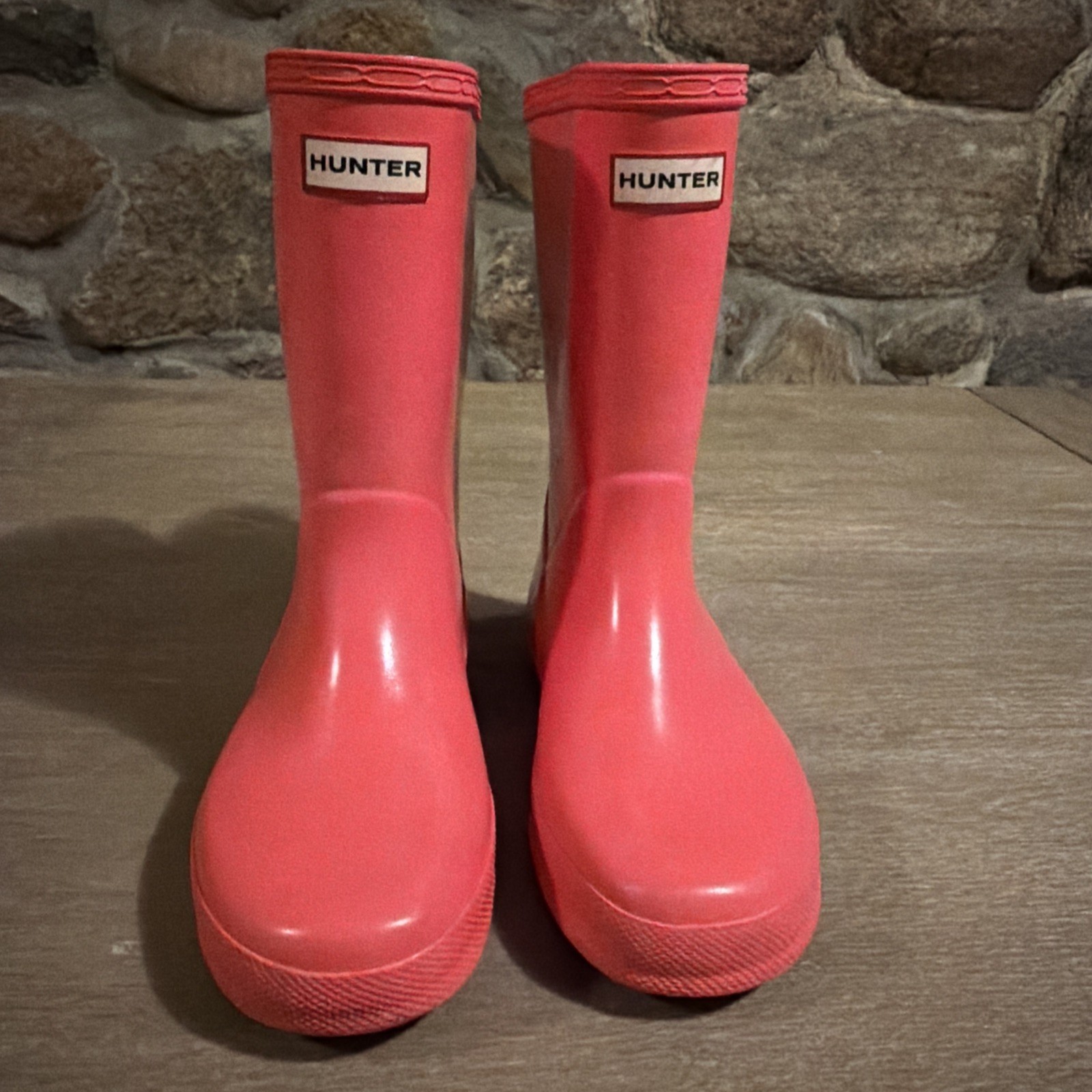 Hunter Rain Boots Coral Pink Unisex Kids Pull-On Waterproof Rubber Size 1-image