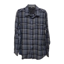 Van Heusen Mens L Blue Plaid Button Up Long Sleeve Shirt