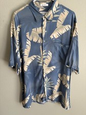 Pierre Cardin Mens Blue Short Sleeve Aloha Button Up Hawaiian Shirt Size XL