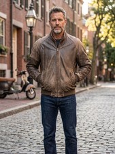 Vintage Men's Leather Jacket Brown Fonzie -pre-owned