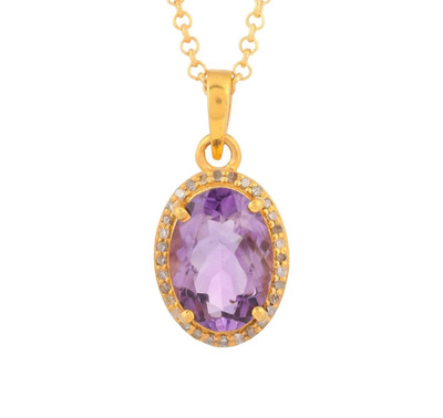 Amethyst Diamond Pendant 925 Silver Vermeil Feb Birthstone Solitaire Gift ForHer