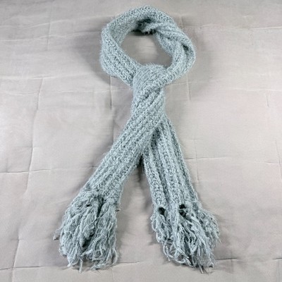 Mix It Stretch Knit Crochet Fringe Scarf Light Blue One Size