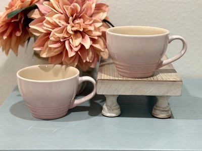Le Creuset Stoneware Giant Cappuccino Bistro Mug 14 oz Shell Pink NEW Set Of 2