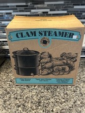 Vtg Black Speckled Lobster/Clam Steamer Boil 3 Piece w/Spigot Graniteware W/ Box