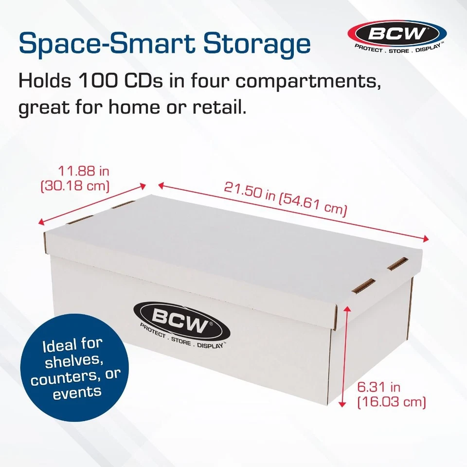 BCW CD Storage Box (Pack of 10 Boxes) Holds 100 Jewel Cases, Heavy Duty Storage - Image 3 of 4