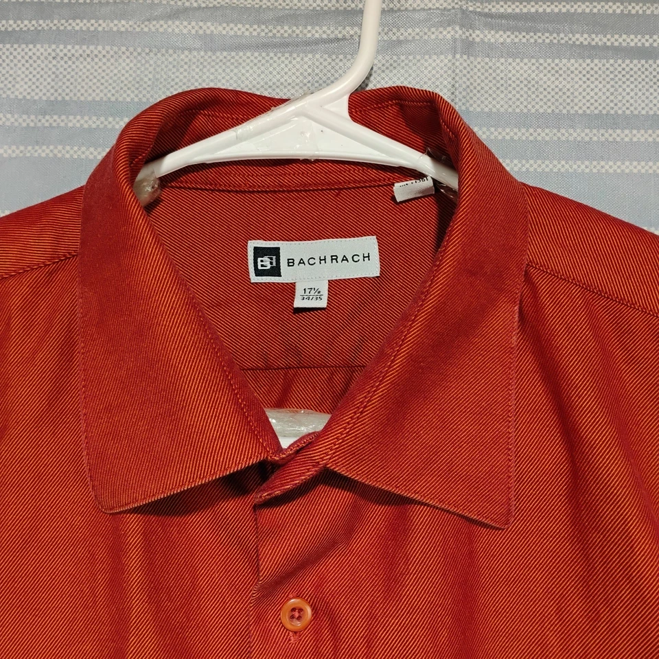 BACHRACH Dress Shirt Mens Sz L 17.5-34/35 Long Sleeve Burnt Orange Pocket Cotton - Image 2 of 4