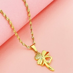 Authentic Gold Plated Necklace Gold Plated Vacuum Plated Lucky Clover Pendant