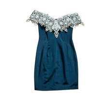 Vintage Jessica McClintock Gunne Sax Teal White Lace Mini Dress USA Sz 5/6 80's