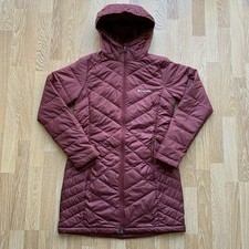 Columbia Omni Heat Long Down Jacket Burgundy 8UK Womens Small Quilted Coat Hood