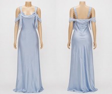 Show Me Your Mumu Bella Maxi Dress Womens Large Steel Blue Luxe Satin Zipper