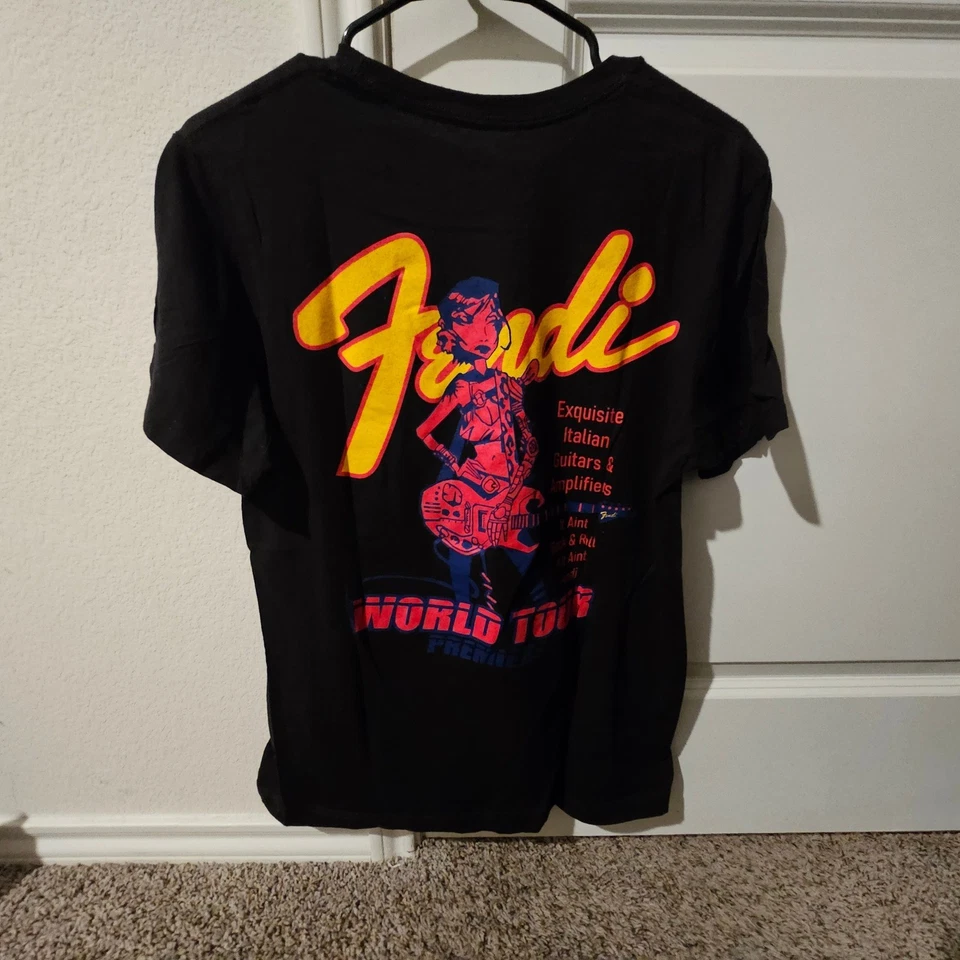 Fendi World Tour Premiere Black T Shirt Men's Medium 1963 Jaguar Guitar Graphic - Image 4 of 4
