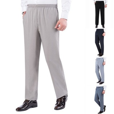 Men Casual Trousers Business Dress Pants Solid Color Design Thin Fabric Material