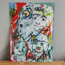 Large Bright Bold Colourful Portrait Painting Clown Figures FK Owen Faces 