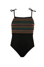 Hobie Girls' Piece Swimsuit, Black//Smocked Solids, 10