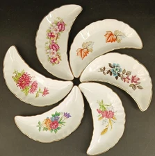Vintage 6 Crescent Bone/Candy/Trinket Dish Set  Chadwick Floral Design Japan