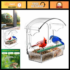 Transparent Acrylic Bird Feeder with 4 Suction Cups  Detachable Seed Tray - Out